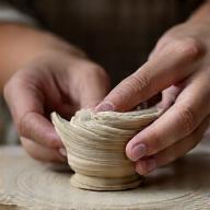 Mains d'artisan travaillant la terre crue