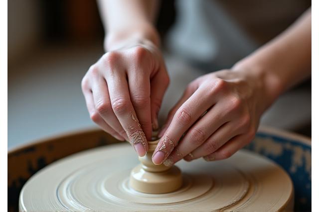 Mains créant de la poterie lors d'un atelier d'art.
