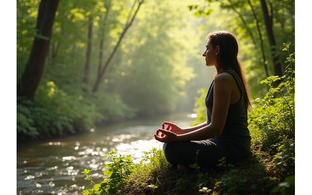 Scène de méditation en pleine nature, ambiance calme
