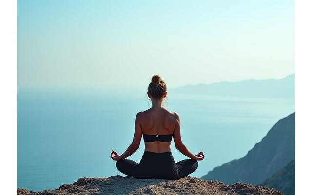 Vue sur la mer depuis un lieu de retraite yoga, sérénité