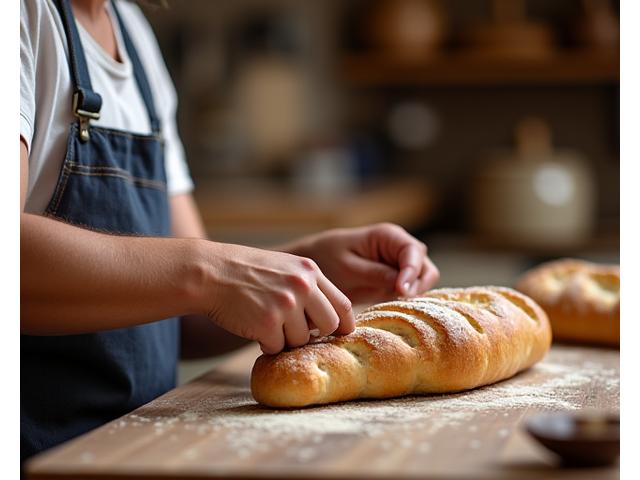 Artisan boulanger français préparant des baguettes, scène culturelle